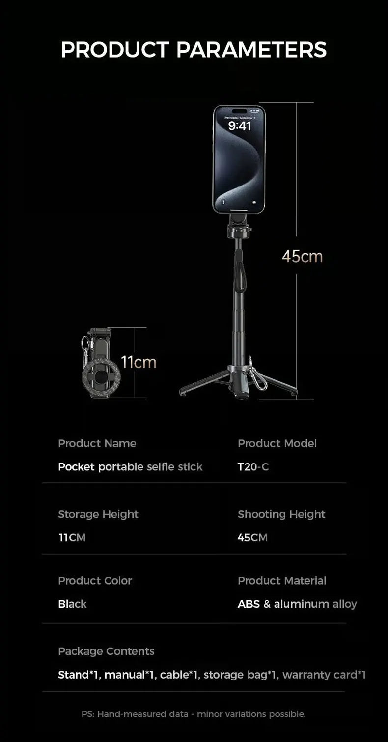 4-in-1 Multifunctional Magnetic mini Selfie Stick with 360° Rotation Wireless Bluetooth Control Magnetic Phone Holder