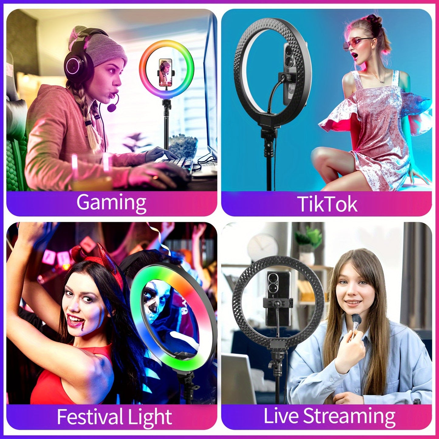 52 Inch Expandable ZOMEI Tripod with 10 Inch Selfie Light, Dimmable LED Ring, Adjustable Brightness, Phone Holder for Makeup, Live Streaming, Photography, and Vlogging - Sturdy, Portable, and Compact Design