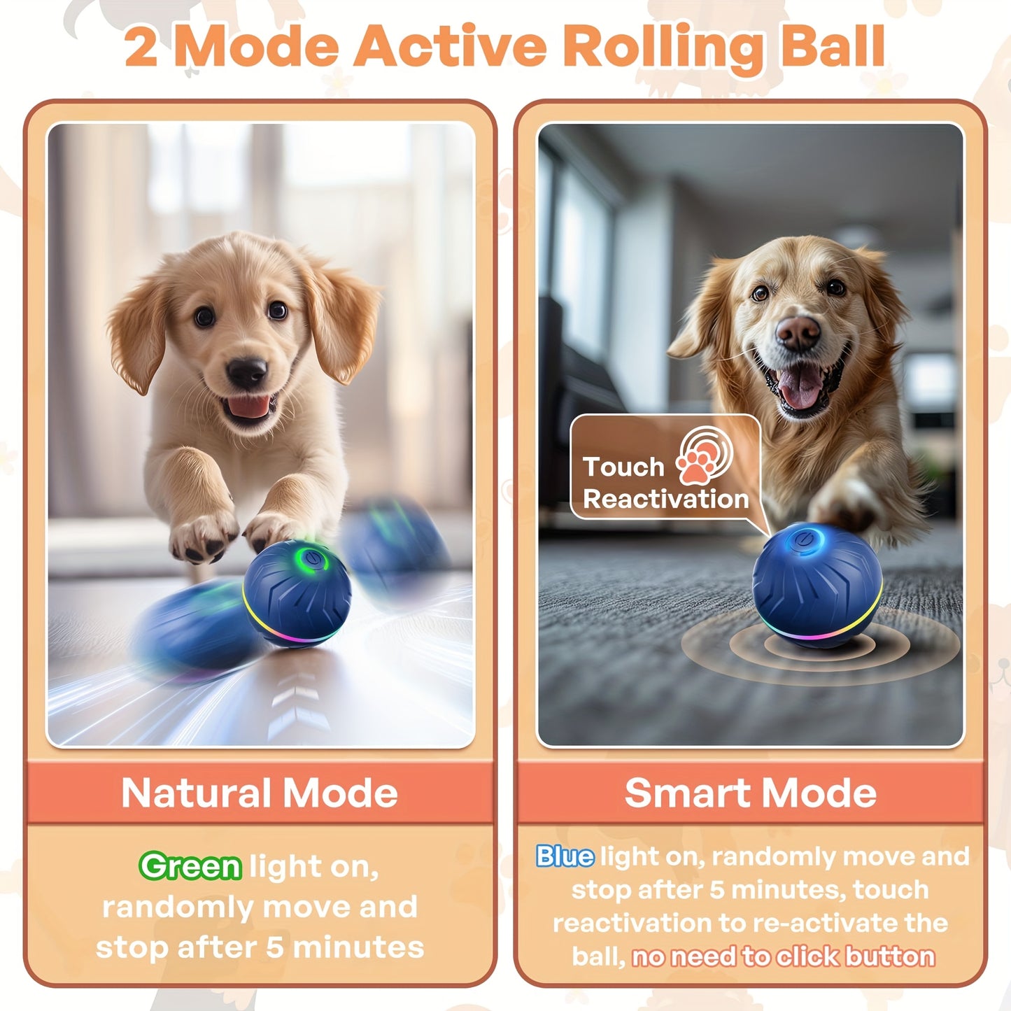 [Interactive Dog Ball] 6.6cm/2.62in Large Size Pet Smart Bouncing Ball, Interactive Dog Toy, Motion-Activated Automatic Rolling Ball for Puppies/Small Dogs/Medium Dogs/Large Dogs, Interactive Dog Ball, Playful Design, Durable