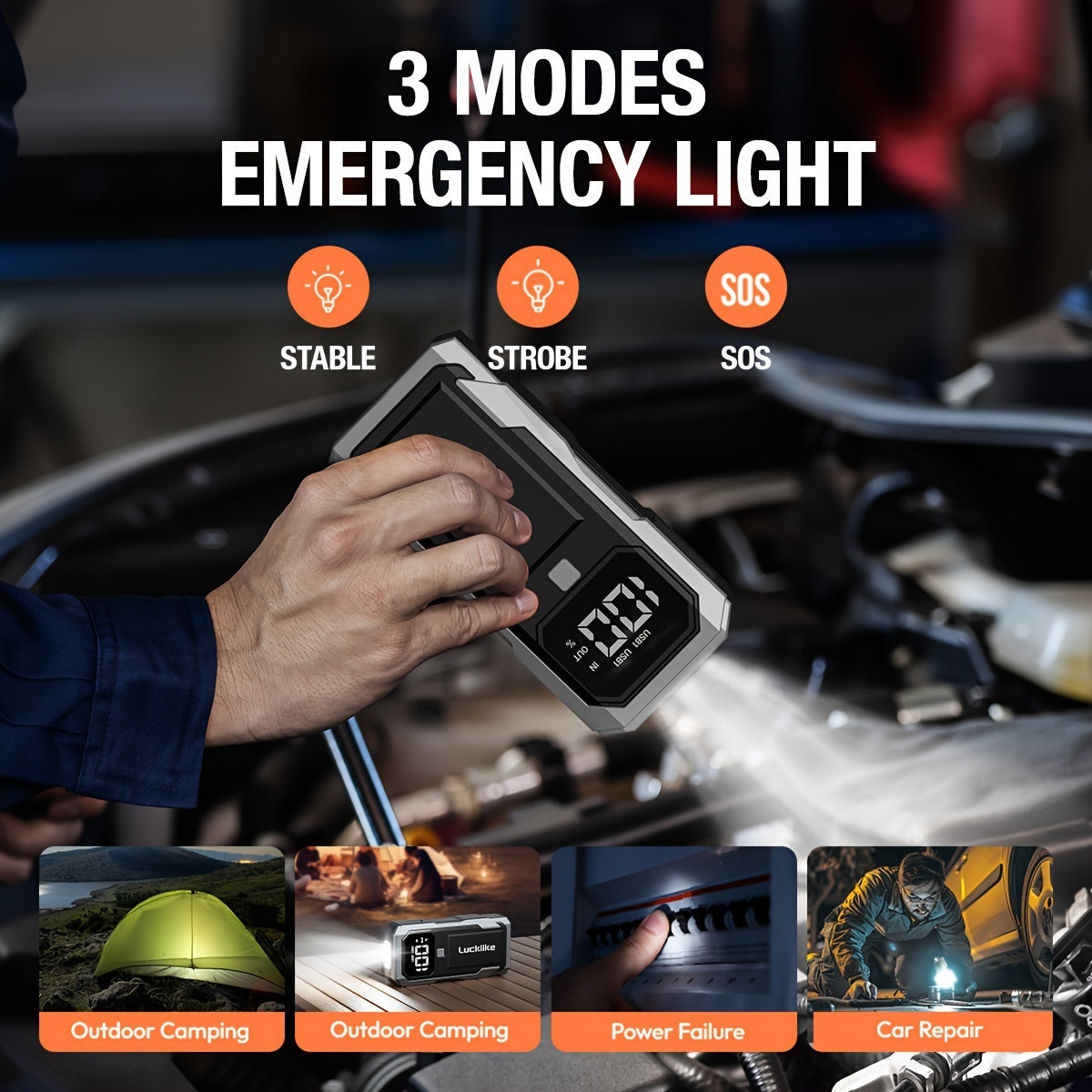 5000A Portable Car Battery Jump Starter, Lucklike Jump Starter Battery Pack for 2.11gal Gas/1.85gal Diesel Engines, 12V Jump Box with Charger Power Bank, Emergency Tools with Light A