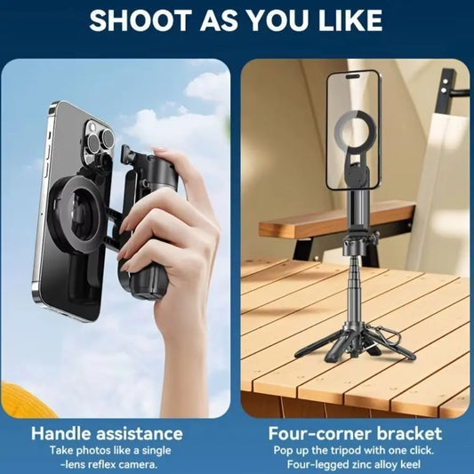 Foldable Magnetic Selfie Stick Telescopic with Detachable Remote Magnetic Phone Tripod Adjustable Portable Extendable Phone Grip