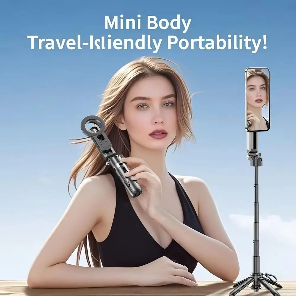 Foldable Magnetic Selfie Stick Telescopic with Detachable Remote Magnetic Phone Tripod Adjustable Portable Extendable Phone Grip