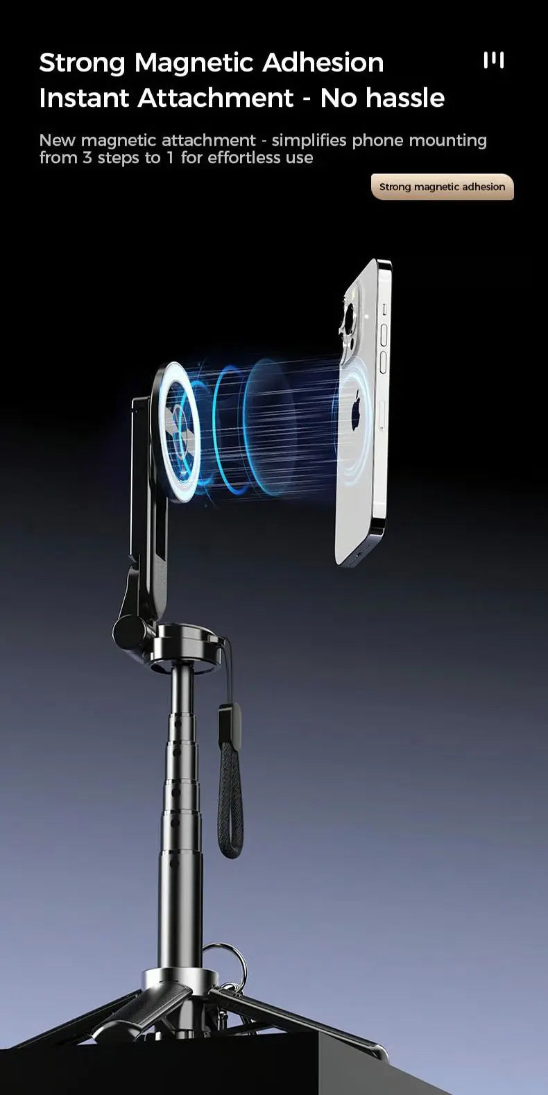 4-in-1 Multifunctional Magnetic mini Selfie Stick with 360° Rotation Wireless Bluetooth Control Magnetic Phone Holder