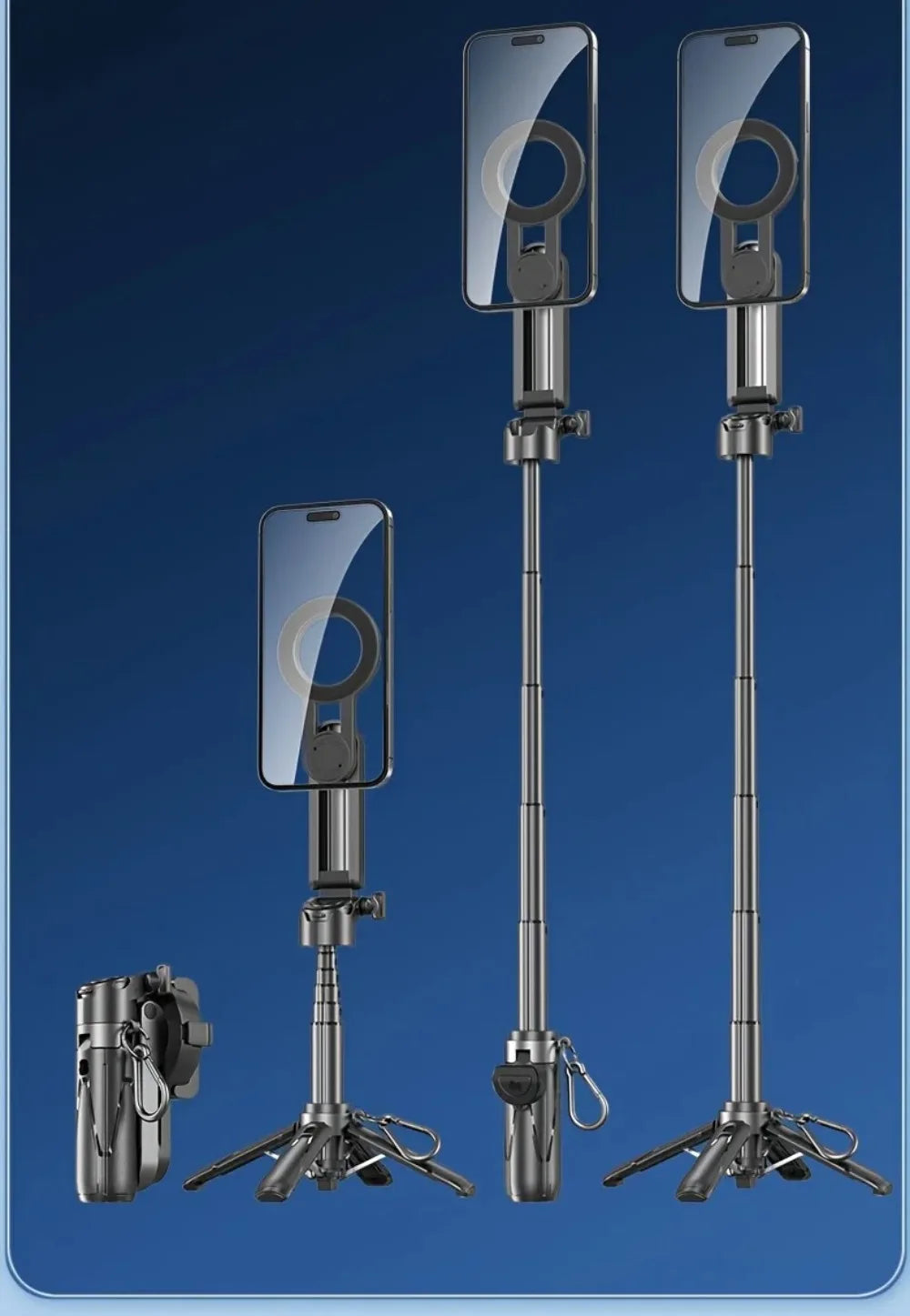 Foldable Magnetic Selfie Stick Telescopic with Detachable Remote Magnetic Phone Tripod Adjustable Portable Extendable Phone Grip