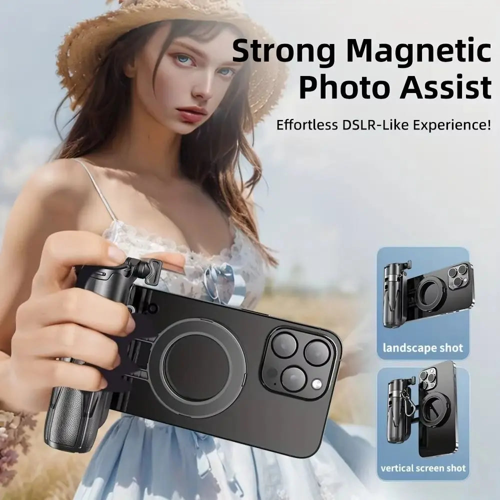 Foldable Magnetic Selfie Stick Telescopic with Detachable Remote Magnetic Phone Tripod Adjustable Portable Extendable Phone Grip