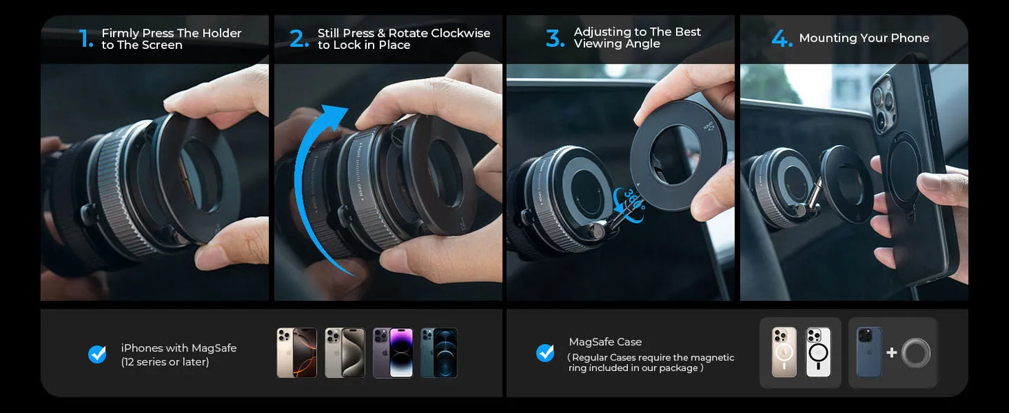 360° Rotation Vacuum Magnetic Phone Holder, Foldable and Retractable Suction Cup Car Phone Mount for Car/Gym/Mirror/Smooth