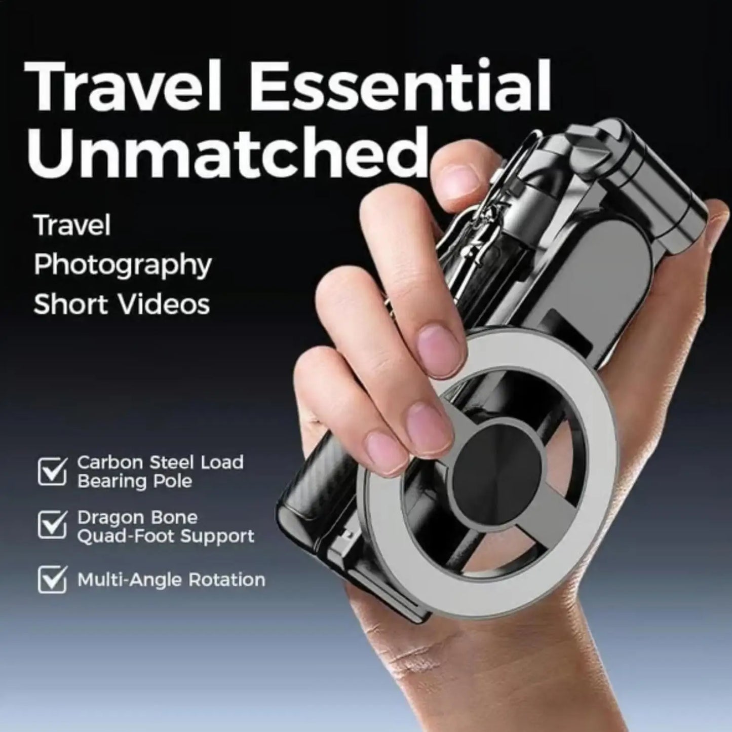 4-in-1 Multifunctional Magnetic mini Selfie Stick with 360° Rotation Wireless Bluetooth Control Magnetic Phone Holder