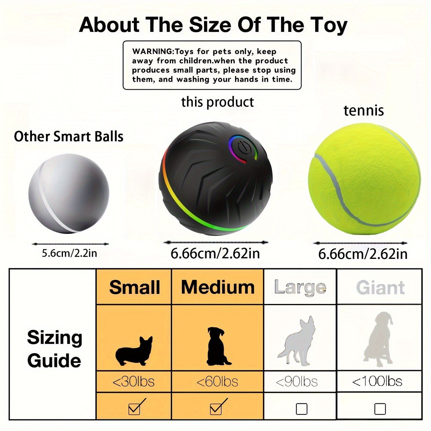 [Interactive Dog Ball] 6.6cm/2.62in Large Size Pet Smart Bouncing Ball, Interactive Dog Toy, Motion-Activated Automatic Rolling Ball for Puppies/Small Dogs/Medium Dogs/Large Dogs, Interactive Dog Ball, Playful Design, Durable