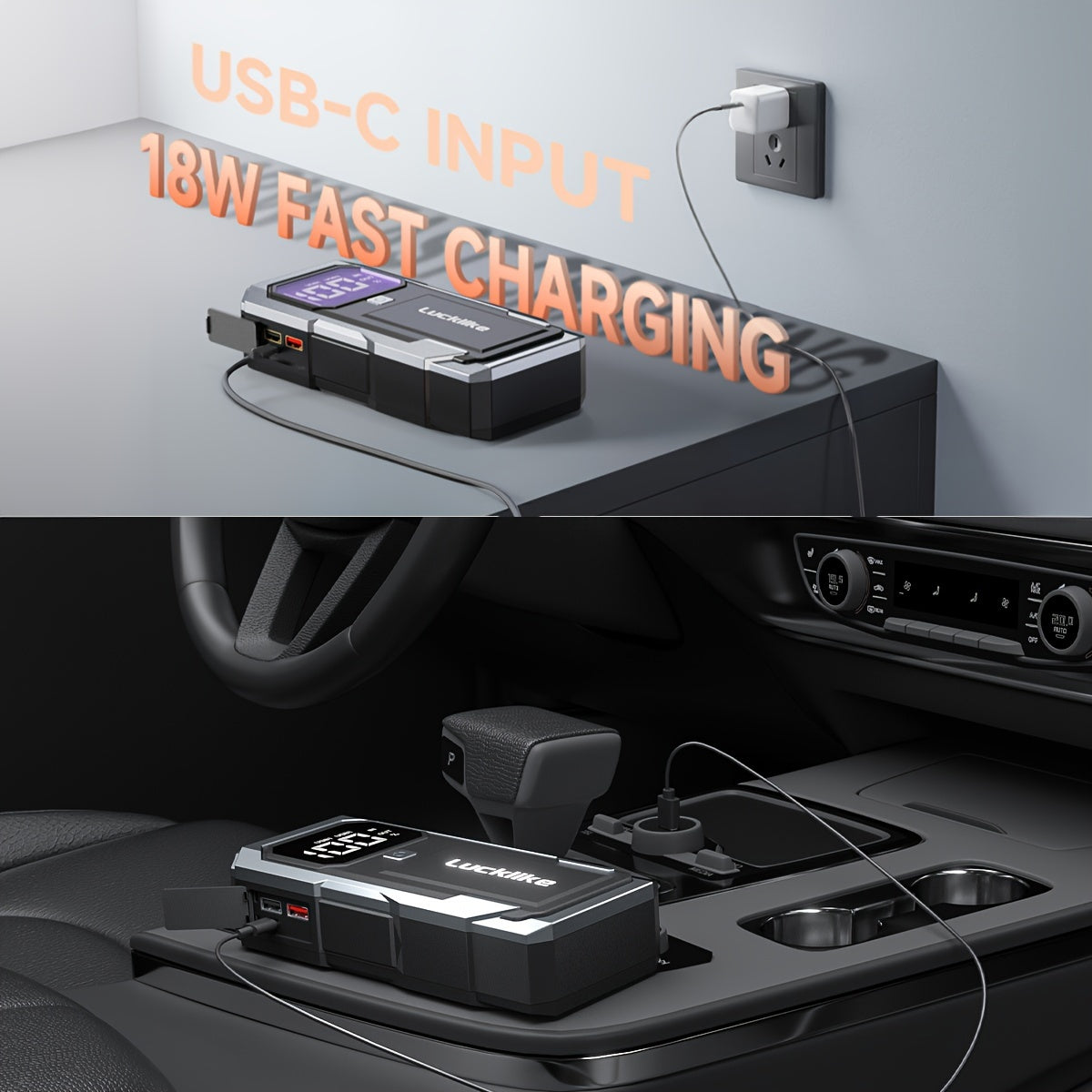 5000A Portable Car Battery Jump Starter, Lucklike Jump Starter Battery Pack for 2.11gal Gas/1.85gal Diesel Engines, 12V Jump Box with Charger Power Bank, Emergency Tools with Light A