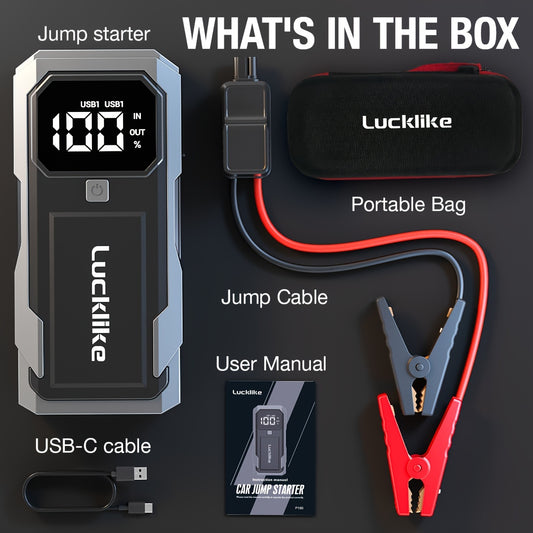 5000A Portable Car Battery Jump Starter, Lucklike Jump Starter Battery Pack for 2.11gal Gas/1.85gal Diesel Engines, 12V Jump Box with Charger Power Bank, Emergency Tools with Light A