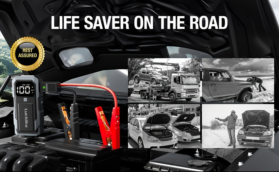 5000A Portable Car Battery Jump Starter, Lucklike Jump Starter Battery Pack for 2.11gal Gas/1.85gal Diesel Engines, 12V Jump Box with Charger Power Bank, Emergency Tools with Light A